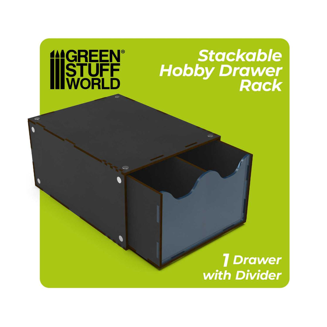 Half Stackable hobby drawer rack with 2 vertical drawers and magnets - Black (Green Stuff World)