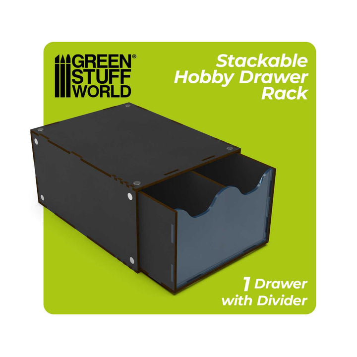 Half Stackable hobby drawer rack with 2 vertical drawers and magnets - Black (Green Stuff World)