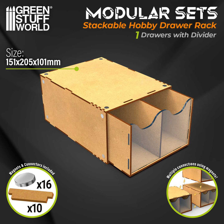 Half Stackable hobby drawer rack with 2 vertical drawers and magnets (Green Stuff World)