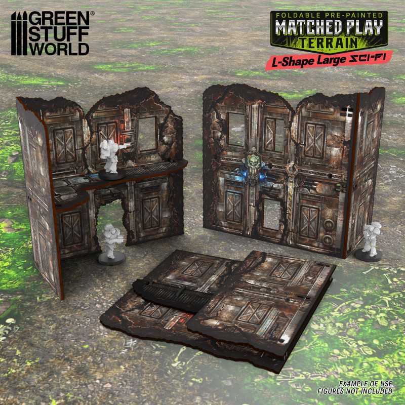 Matched Play Pre-Painted Foldable Large L-shaped Ruin - Sci-fi (Green Stuff World)