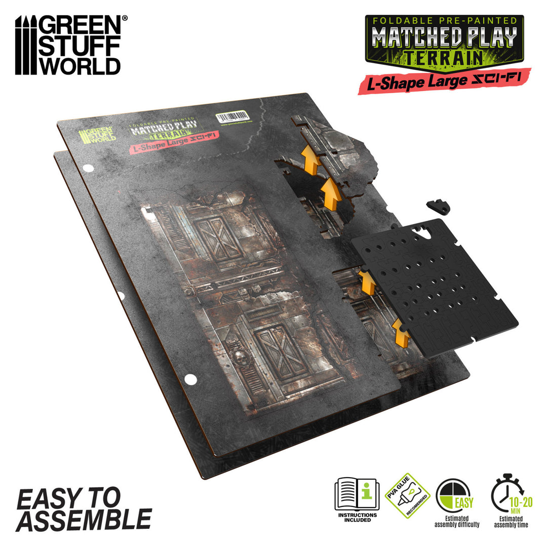 Matched Play Pre-Painted Foldable Large L-shaped Ruin - Sci-fi (Green Stuff World)