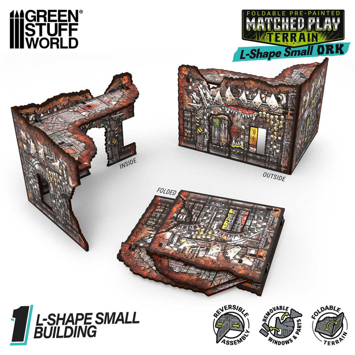 Matched Play Pre-Painted Foldable Small L-shaped Ruin - Orks (Green Stuff World)
