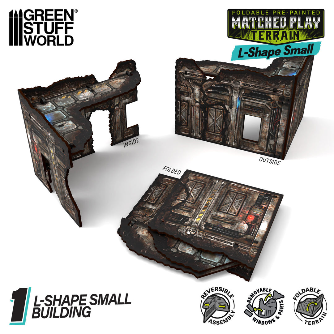 Matched Play Pre-Painted Foldable Small L-shaped Ruin - Sci-fi (Green Stuff World)