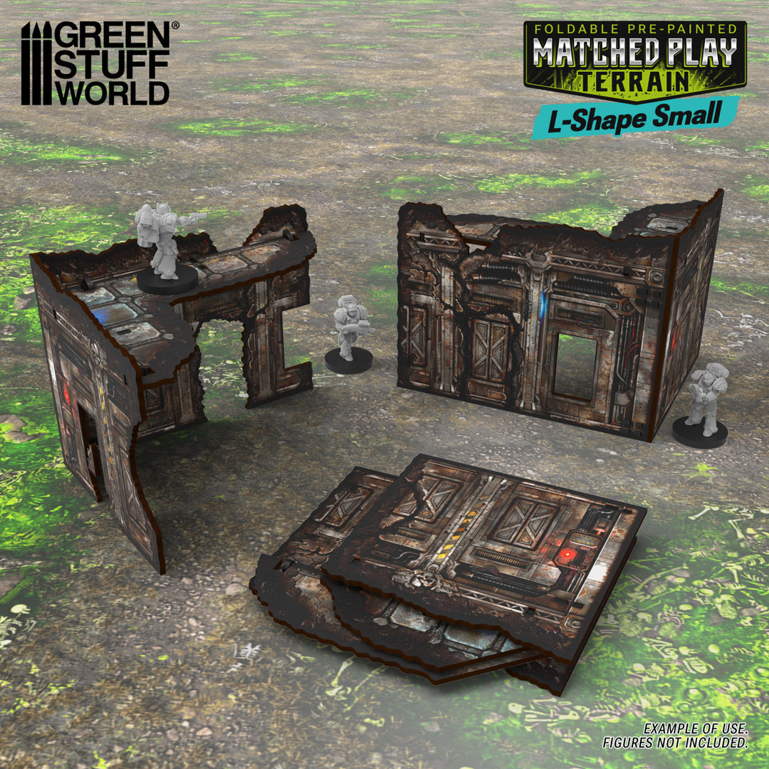 Matched Play Pre-Painted Foldable Small L-shaped Ruin - Sci-fi (Green Stuff World)