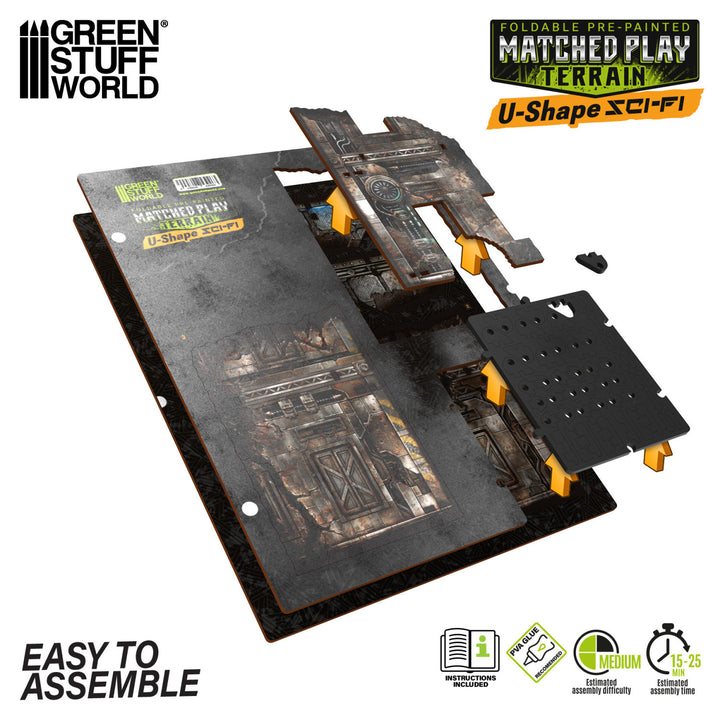 Matched Play Pre-Painted Foldable U-shaped Ruin - Sci-fi (Green Stuff World)