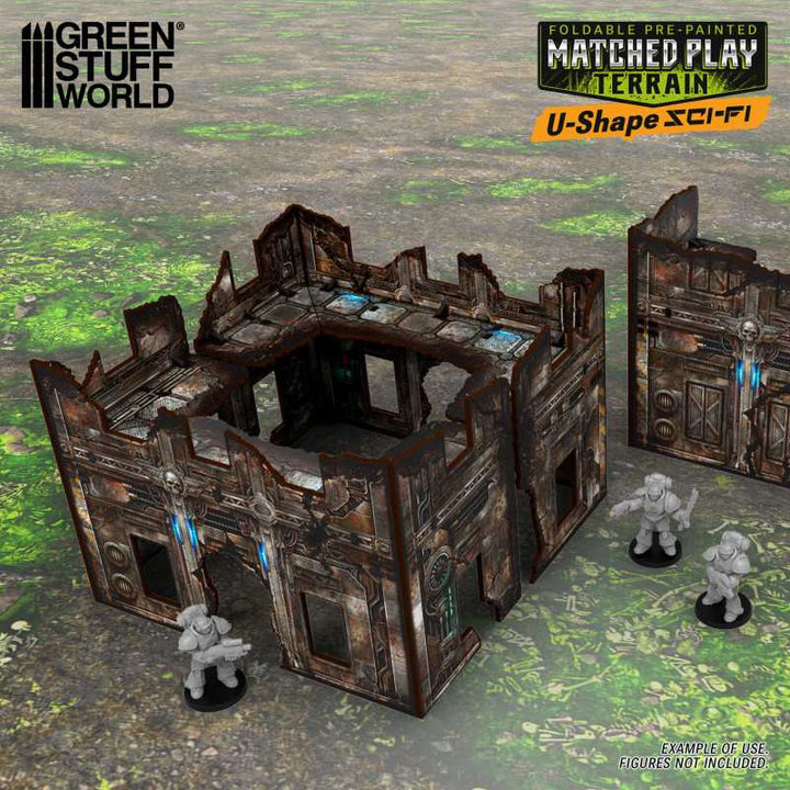 Matched Play Pre-Painted Foldable U-shaped Ruin - Sci-fi (Green Stuff World)