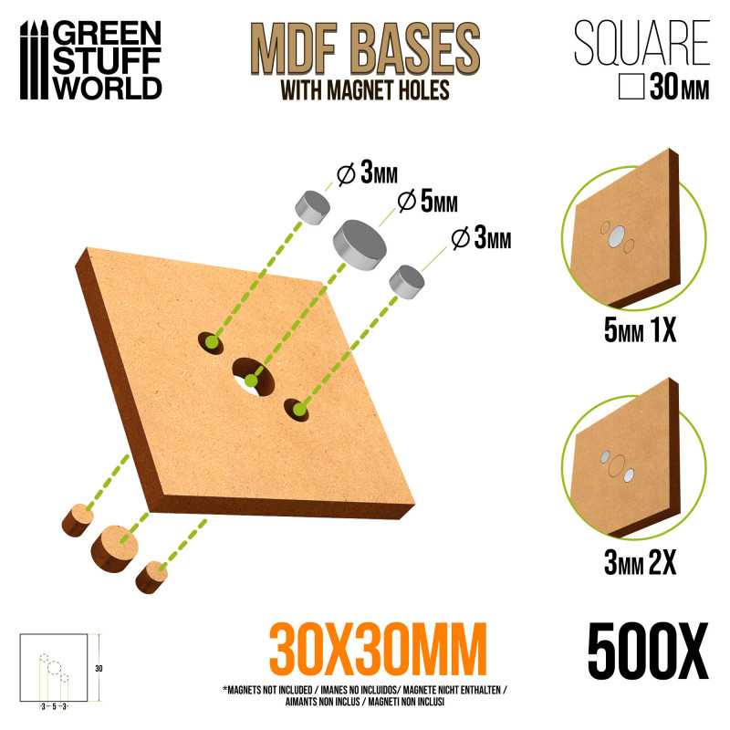 MDF Bases - Square 30 mm (Pack x500) (Green Stuff World)