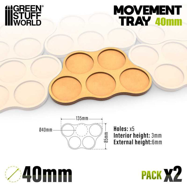 MDF Movement Trays 40mm x5 - Skirmish (Green Stuff World)