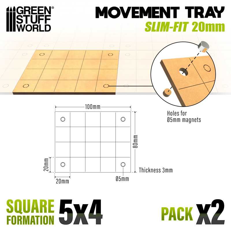 MDF Movement Trays - Slimfit Square 100x80mm (Green Stuff World)