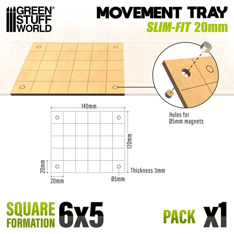 MDF Movement Trays - Slimfit Square 120x100mm (Green Stuff World)