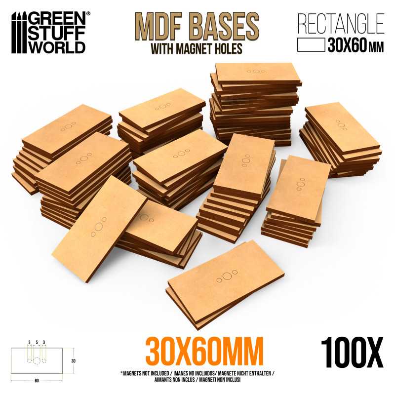 MDF Old World Bases - Rectangle 30x60mm (Pack x100) (Green Stuff World)