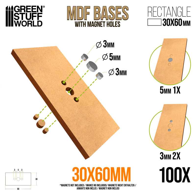 MDF Old World Bases - Rectangle 30x60mm (Pack x100) (Green Stuff World)