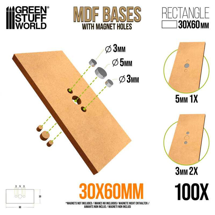 MDF Old World Bases - Rectangle 30x60mm (Pack x100) (Green Stuff World)