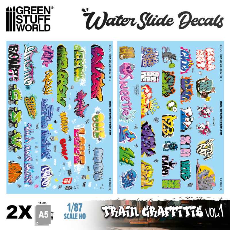 Model railway graffiti decals 1/87 HO (Set-1) (Green Stuff World)