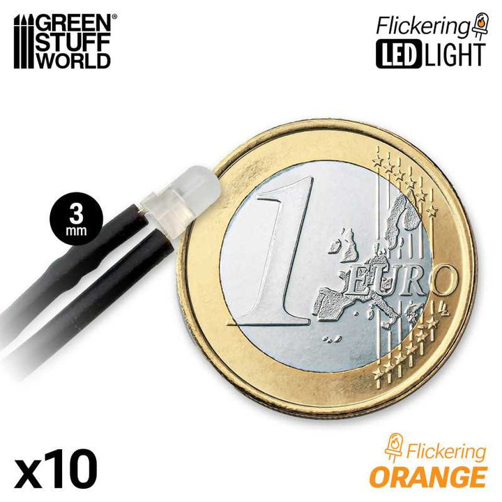 Orange Flickering LED Lights 3mm (Green Stuff World)