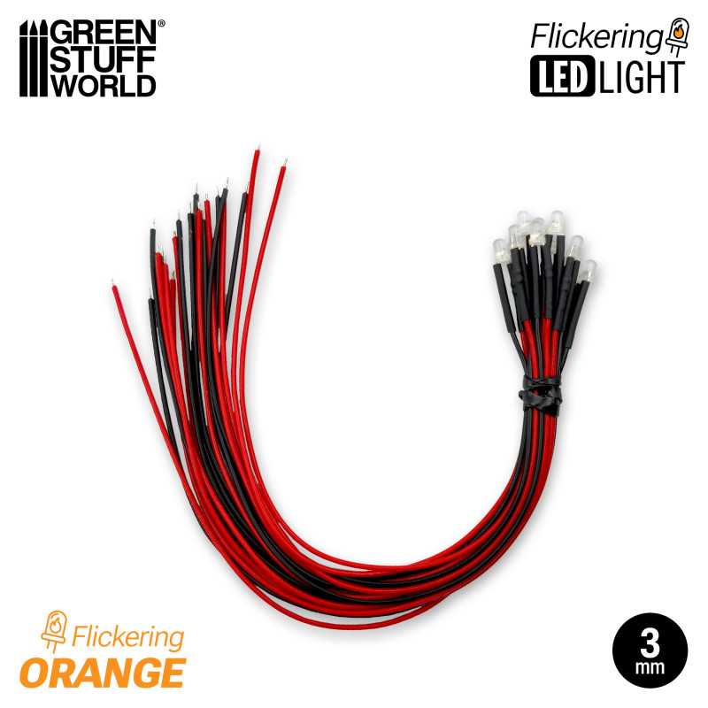 Orange Flickering LED Lights 3mm (Green Stuff World)