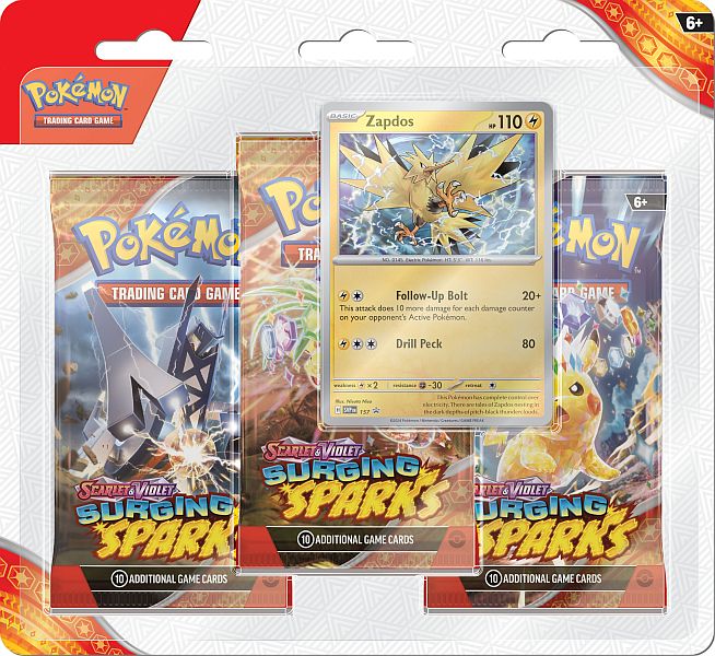 Pokemon TCG: SV08 Surging Sparks - 3-Pack Checklane Blister