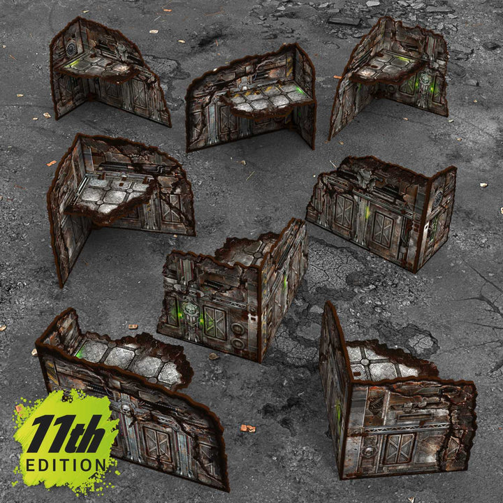Pre-painted Foldable L-Shaped Ruins 11th edition (Pack x8) (Green Stuff World)