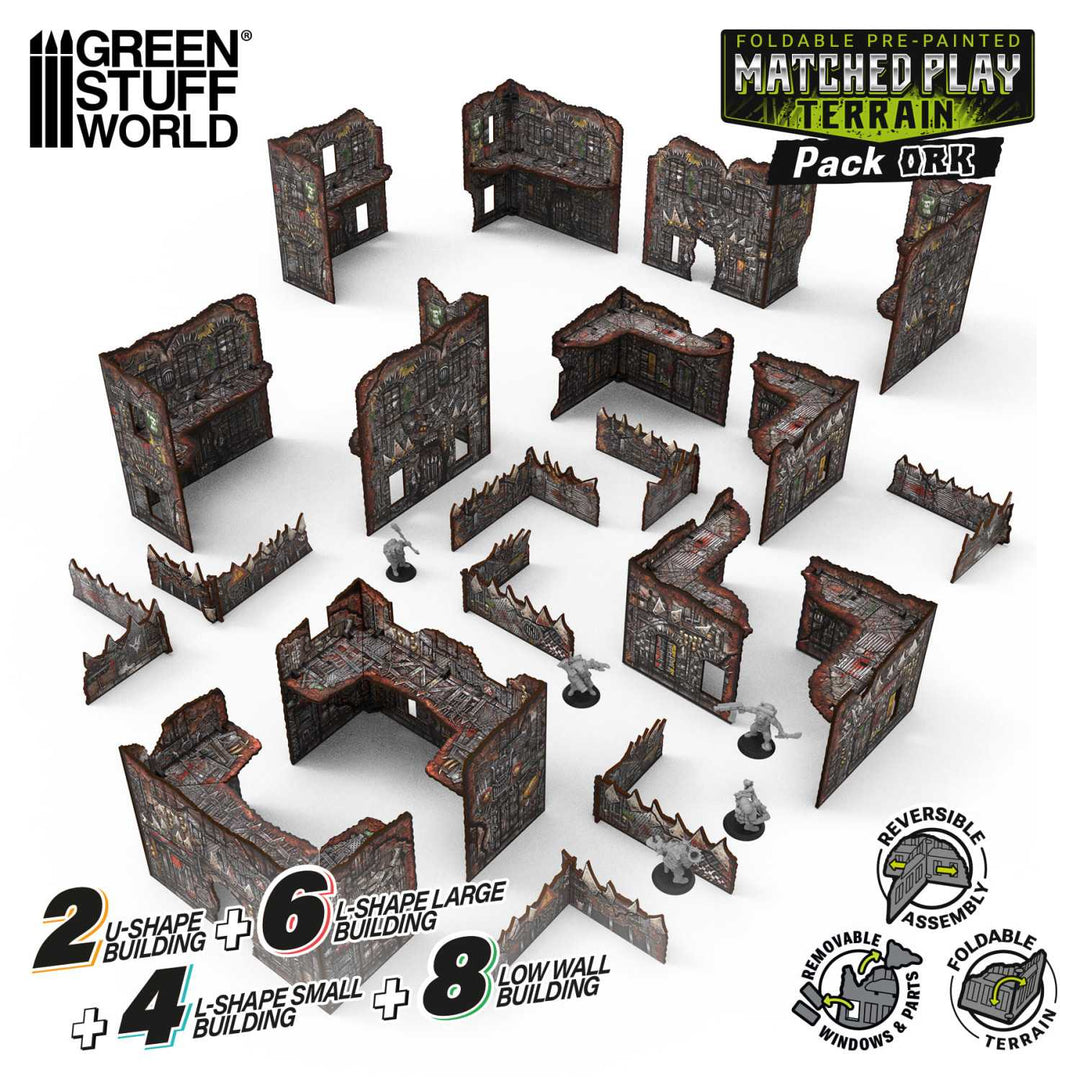 Pre-Painted Foldable Matched Play terrain pack - Orks (Green Stuff World)