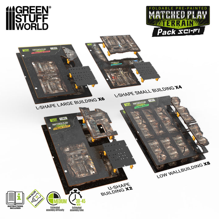 Pre-Painted Foldable Matched Play terrain pack - Sci-fi (Green Stuff World)