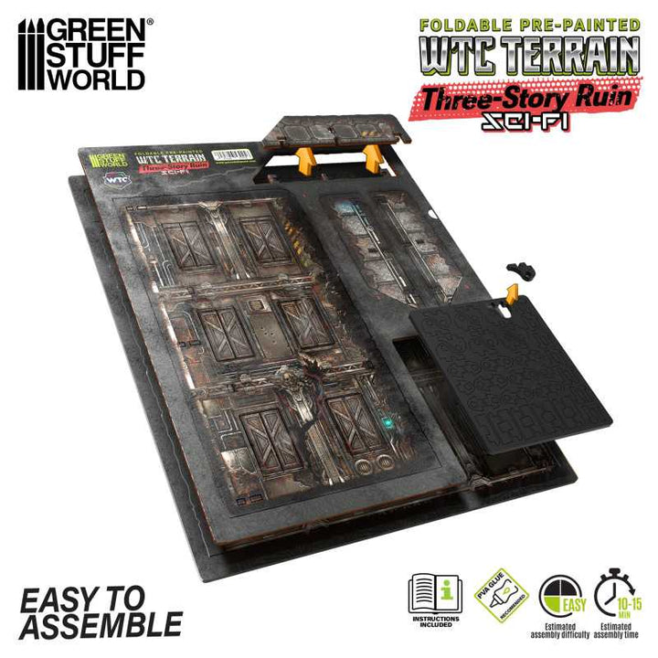 Pre-Painted Foldable Three-Story WTC Terrain Ruin - Sci-fi (Green Stuff World)