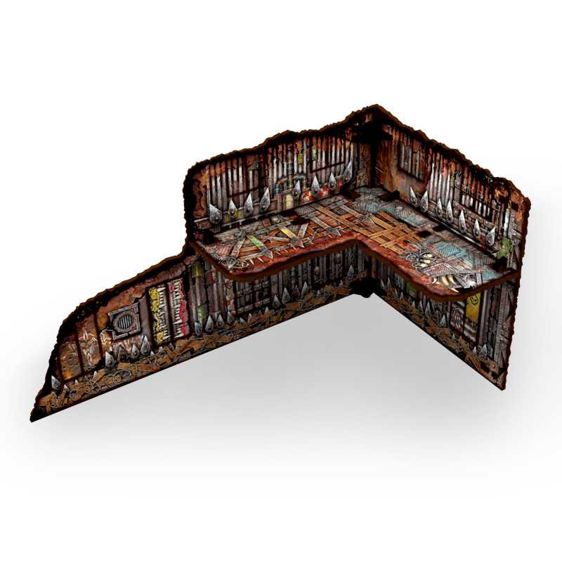 Pre-Painted Foldable Two-Story WTC Terrain Ruin - Orks (Green Stuff World)