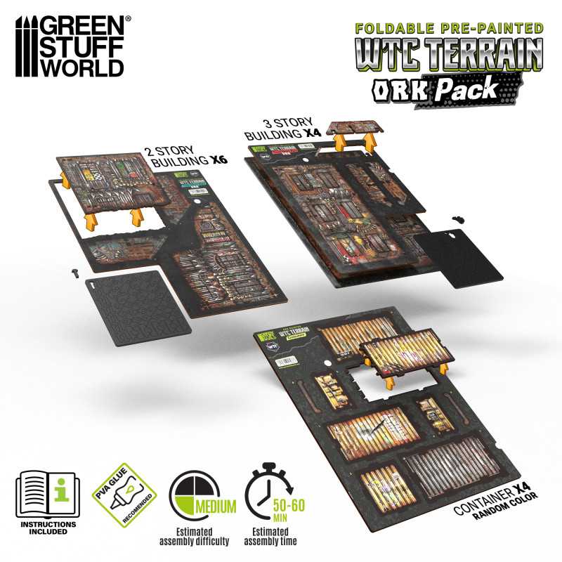 Pre-Painted Foldable WTC terrain pack - Orks (Green Stuff World)