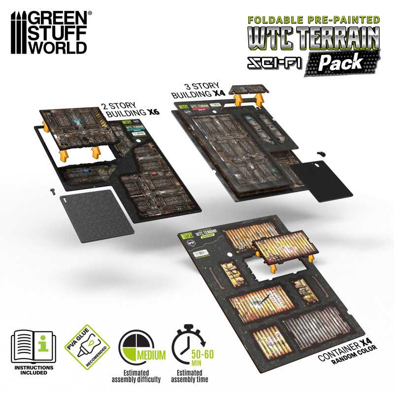 Pre-Painted Foldable WTC terrain pack - Sci-fi (Green Stuff World)