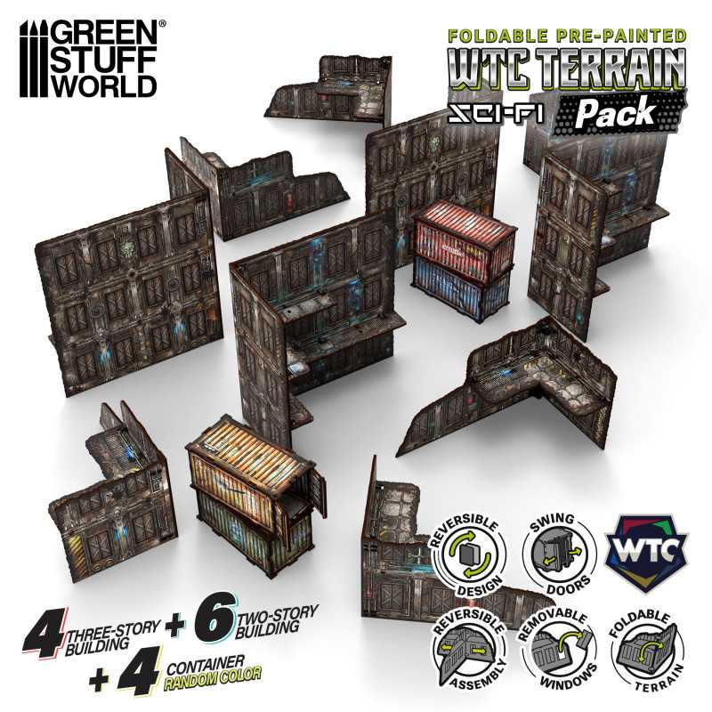 Pre-Painted Foldable WTC terrain pack - Sci-fi (Green Stuff World)