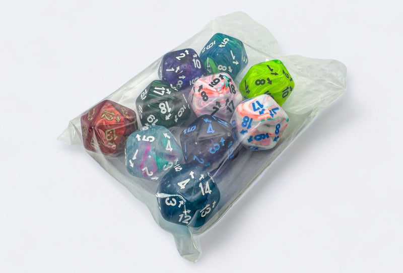 Assortment of 10 Countup&down d20s (Chessex) (LE922)