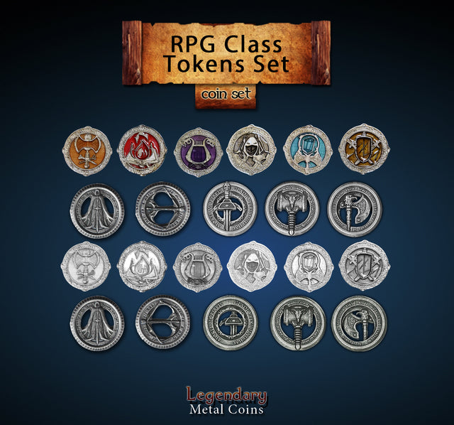 Legendary Metal Coins - RPG Class Token Set (Drawlab)
