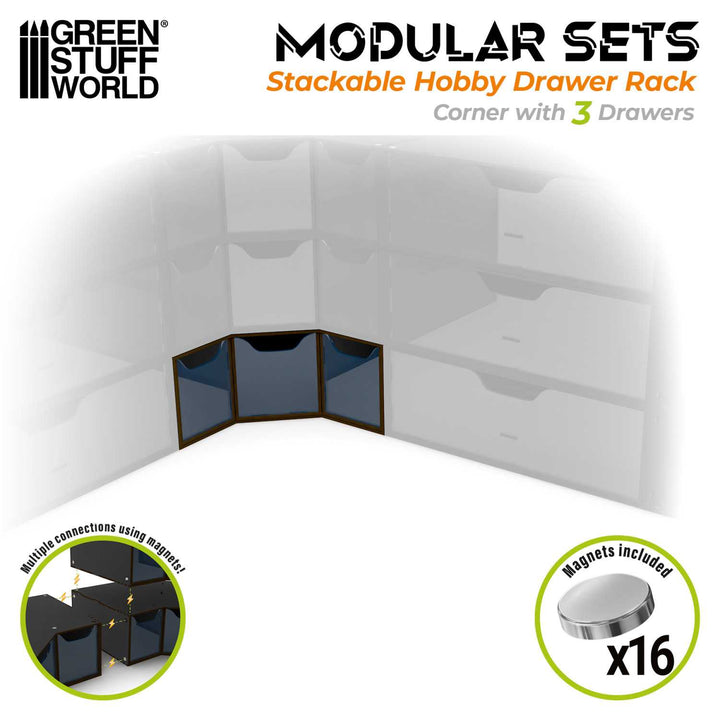 Stackable hobby corner drawer rack with 3 drawers - Black (Green Stuff World)