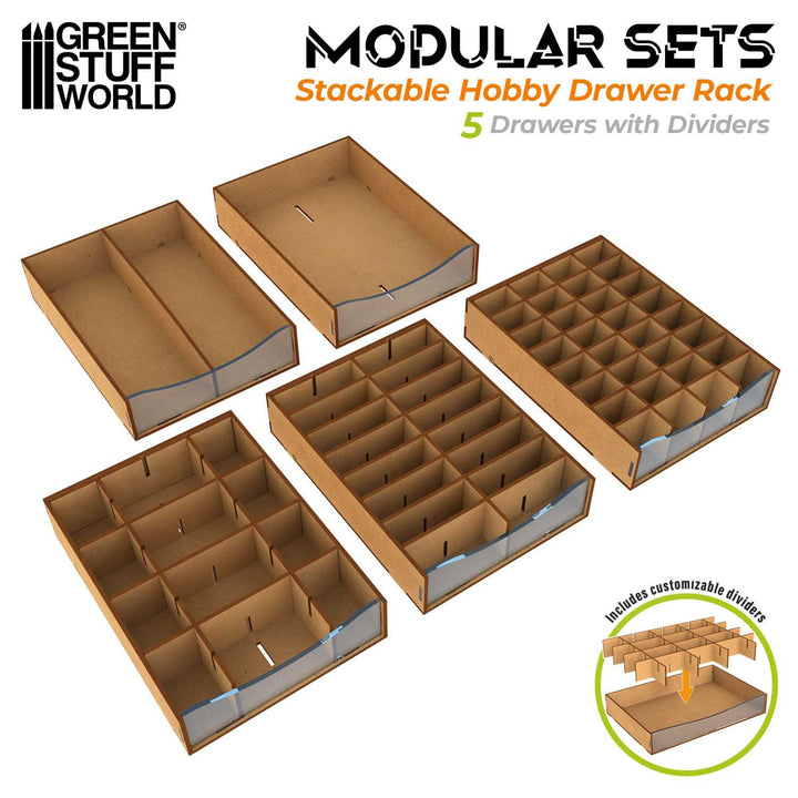 Stackable Hobby Drawer Rack with 3 horizontal drawers and dividers (Green Stuff World)