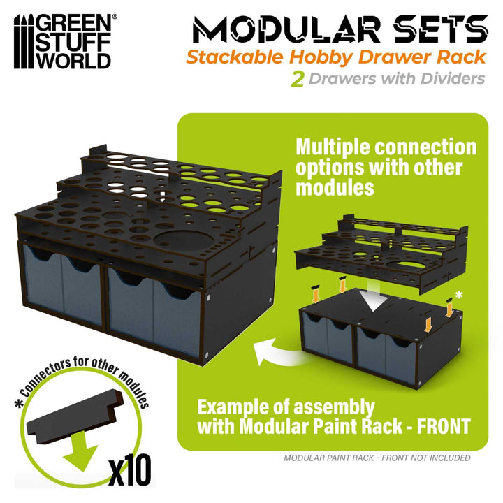 Stackable hobby drawer rack with 4 vertical drawers and magnets - Black (Green Stuff World)