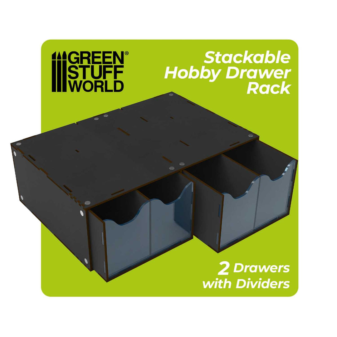 Stackable hobby drawer rack with 4 vertical drawers and magnets - Black (Green Stuff World)