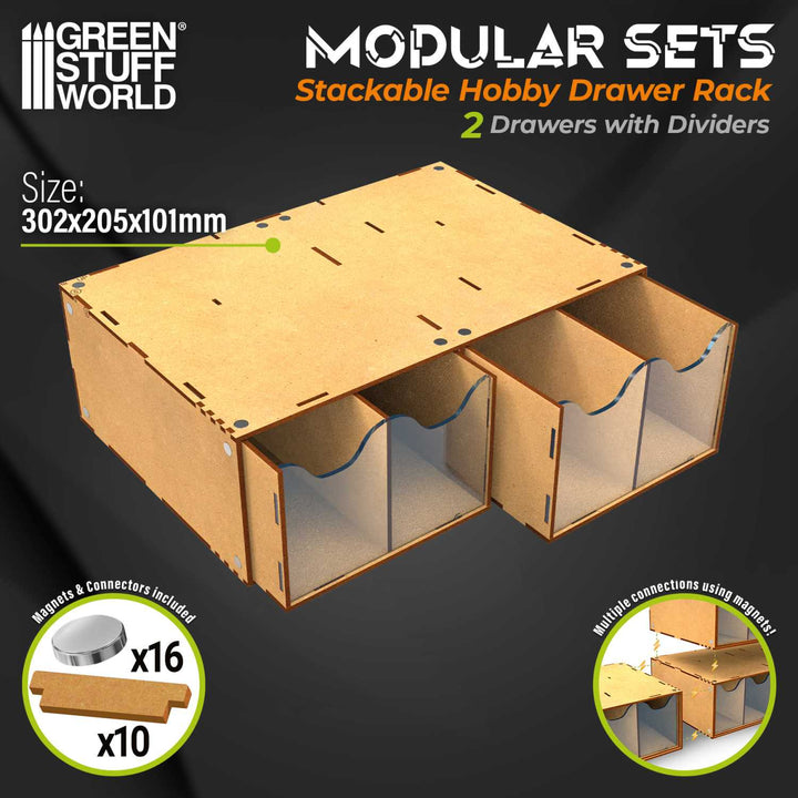 Stackable hobby drawer rack with 4 vertical drawers and magnets (Green Stuff World)