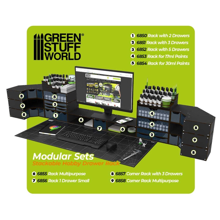 Stackable Hobby Drawer Rack with 5 horizontal drawers and dividers - Black (Green Stuff World)