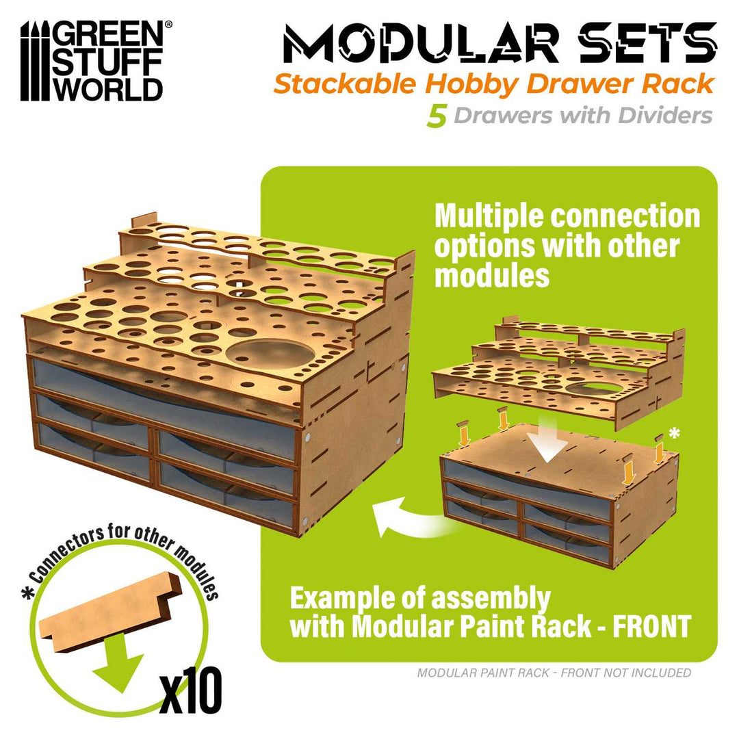 Stackable Hobby Drawer Rack with 5 horizontal drawers and dividers (Green Stuff World)