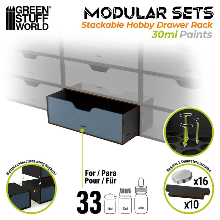 Stackable Hobby Paint Rack 30ml with magnets - Black (Green Stuff World)