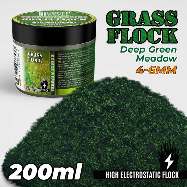 Static Grass Flock 4-6mm - DEEP GREEN MEADOW - 200 ml (Green Stuff World)