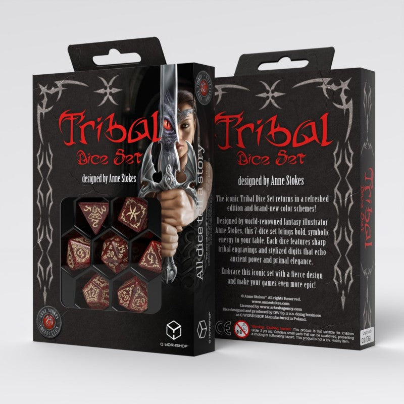 Tribal Dice Set: Shimmering red & Beige (Q-Workshop) (STRB03)