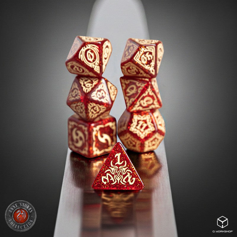 Tribal Dice Set: Shimmering red & Beige (Q-Workshop) (STRB03)