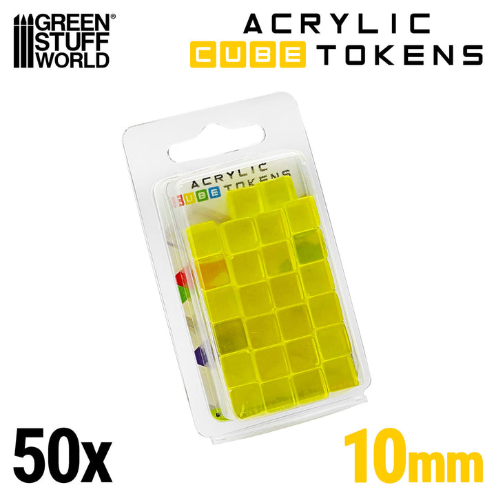 Yellow Acrylic Cube tokens 10mm (Green Stuff World)