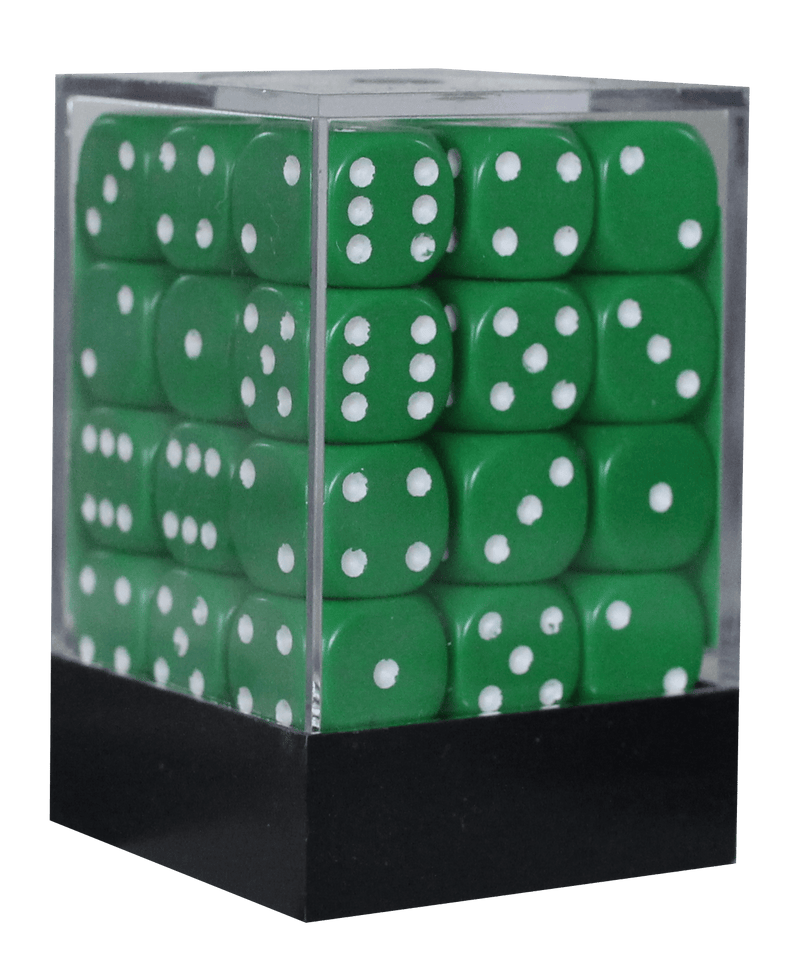 Opaque 12mm D6 grøn m/hvid terninger (25805) (Chessex)