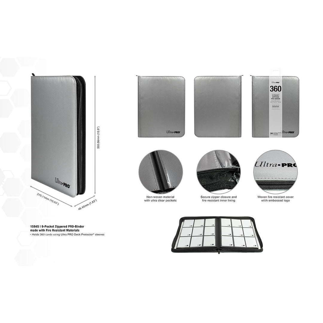 Ultra PRO 9-Pocket Zippered PRO-Binder: Silver Made With Fire Resistant Materials (Ultra PRO)