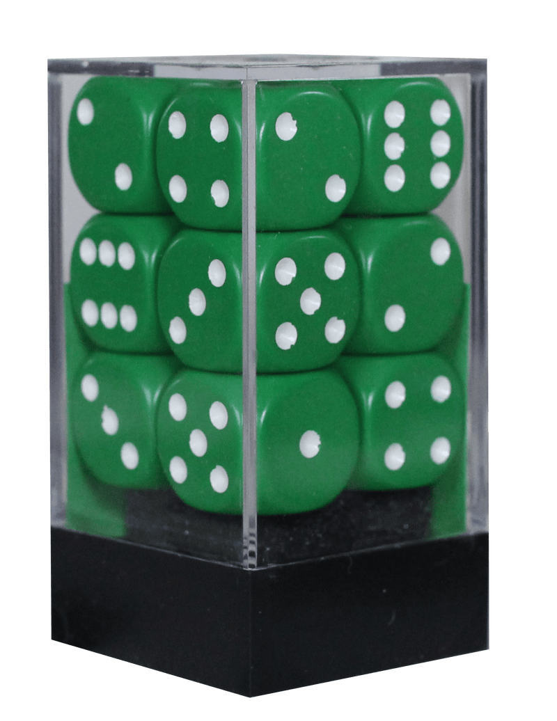 Opaque 16mm D6 grøn m/hvid terninger (25605) - Chessex