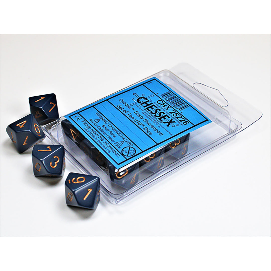 Opaque Dusty Blue w/ copper Set of Ten d10's (Chessex) (25226)