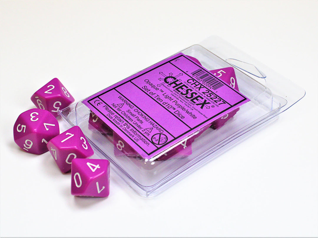 Opaque Light Purple/white Set of Ten d10's (Chessex) (25227)