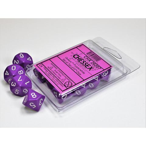 Opaque Purple/white Set of Ten d10's (Chessex) (26207)