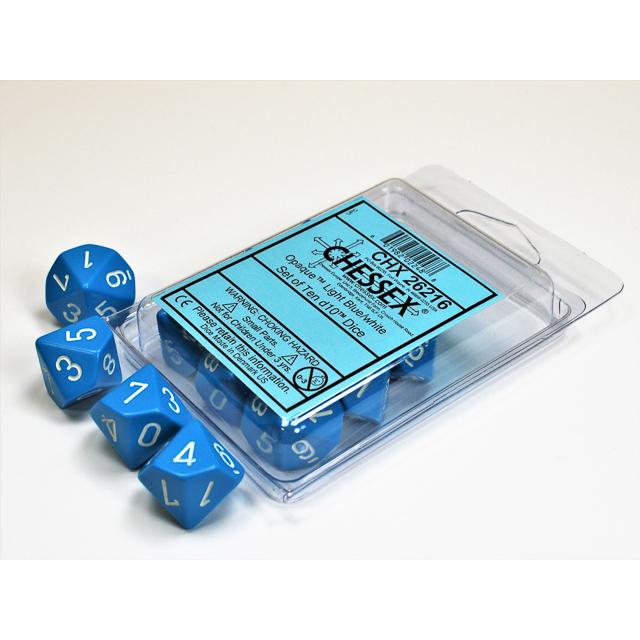 Opaque Light Blue/white Set of Ten d10's (Chessex) (26216)